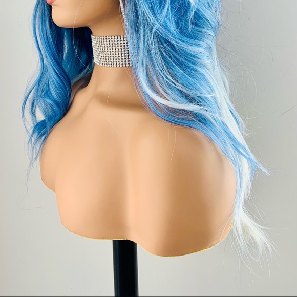 A Fun 22” Ombre Blue Lace Front Premium Fiber Wig - Picture 8 of 12